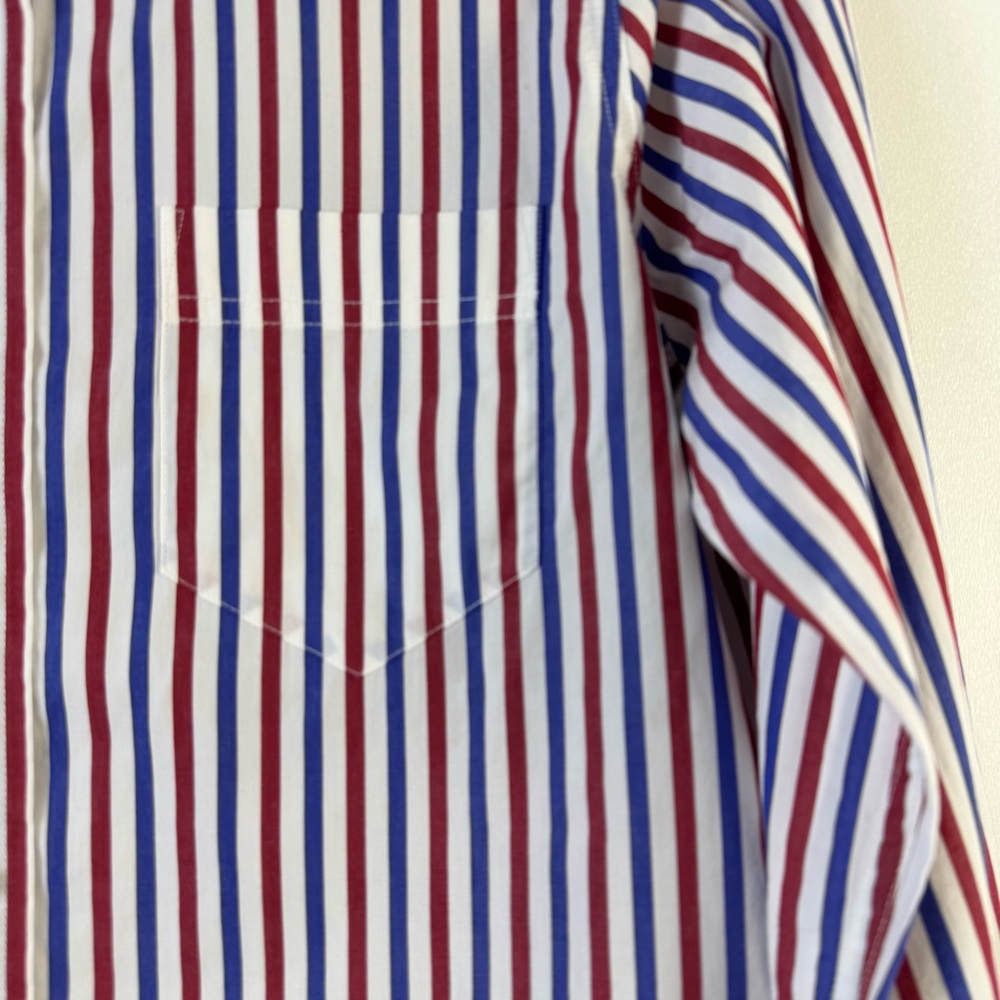 J. Crew Stripe Boy Button Up Down Front Shirt Blue Red Trifecta 10 Classic - Picture 7 of 15